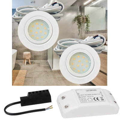 3er Set | Flache LED Einbauspots New Lina | 12V | 2W | LED Trafo und Funk-Dimmer