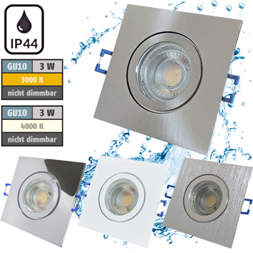 12V LED Einbaustrahler Set Marin IP44 4er Set 3W GU5.3 MR16 120cm AMP Kabel inkl. Trafo