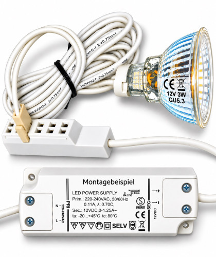 12V LED Einbaustrahler Set Marina IP44 4er Set 3W GU5.3 MR16 120cm AMP Kabel inkl. Trafo