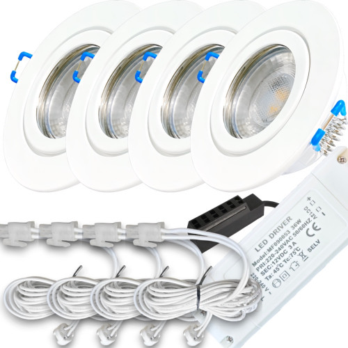 12V LED Einbaustrahler Set Marina IP44 4er Set 5W GU5.3 MR16 120cm AMP Kabel inkl. Trafo