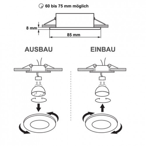 12Volt Bad Einbaustrahler IP44 - 5W - Schraubadapter - LED Trafo dabei