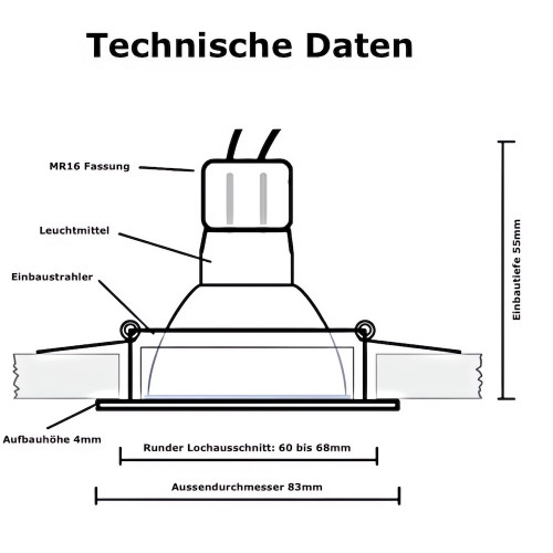 12Volt Bad Einbaustrahler Marina / IP44 / 3W / MCOB LED / Rund / inklusive LED Trafo