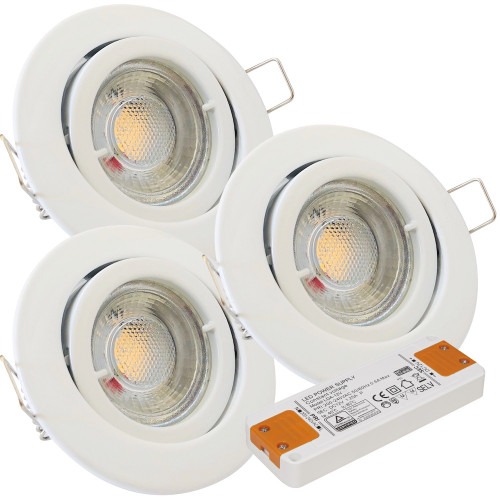 12Volt MCOB LED Einbaustrahler Timo | 3Watt | Gu5.3 Sockel | MR16 Fassung | Mit LED Trafo