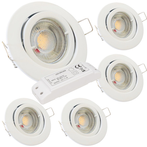 12Volt MCOB LED Einbaustrahler Timo | 5Watt | Gu5.3 Sockel | MR16 Fassung | Mit LED Trafo