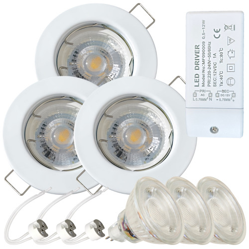 12Volt MCOB LED Einbaustrahler Tom | 3Watt | Gu5.3 Sockel | MR16 Fassung | Mit LED Trafo