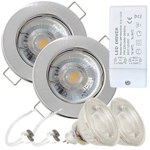 12Volt MCOB LED Einbaustrahler Tom | 5Watt | Gu5.3 Sockel | MR16 Fassung | Mit LED Trafo