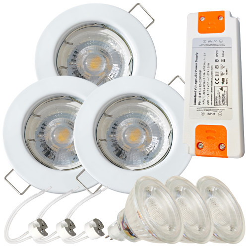 12Volt MCOB LED Einbaustrahler Tom | 5Watt | Gu5.3 Sockel | MR16 Fassung | Mit LED Trafo