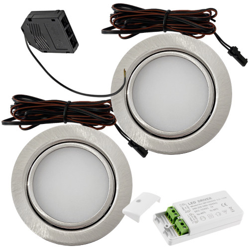 2 Stück - Flache LED Möbel Einbauleuchte Milena 12V - 3W - Mit LED Trafo und Verteiler