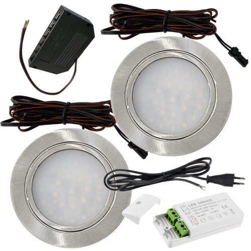 2 Stück Flache LED Möbel-Einbaustrahler Mila 12V - 2,4W - LED Trafo - 230V Zuleitung