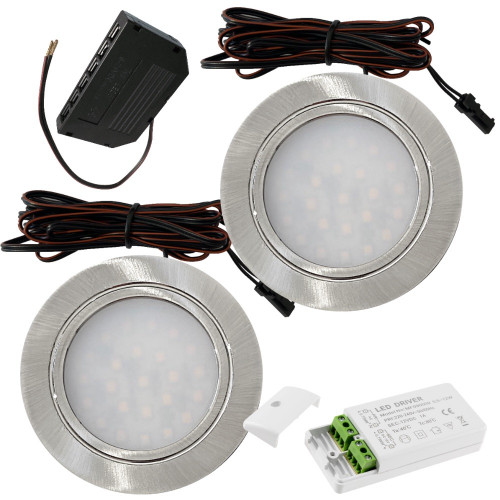 2 Stück Flache LED Möbel-Einbaustrahler Mila 12V - 2,4W - LED Trafo