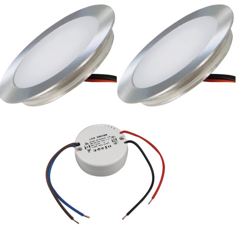 2 x SMD Bodeneinbauspots 12Volt + Rundtrafo. Für Laminat, Parkett, Fliesen usw. Begehbar - IP67. Abwaschbar.