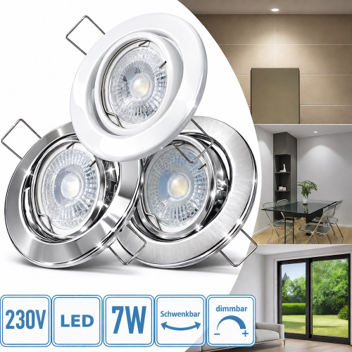 230Volt / Decken- Einbauspot Tomas / 7Watt / LED Leuchtmittel / Gu10 / Stufenlos DIMMBAR