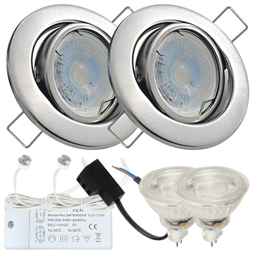 2er LED Einbaustrahler „Tomas“ – 12V, 3W, schwenkbar, GU5.3 MR16, inkl. AMP-System & Trafo