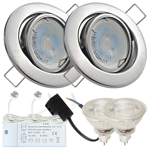 2er LED Einbaustrahler „Tomas“ – 12V, 5W, schwenkbar, GU5.3 MR16, inkl. AMP-System & Trafo
