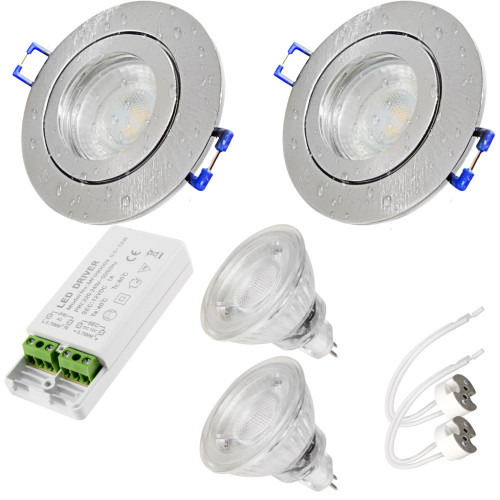 2er Set = 12Volt Bad Einbaustrahler Marina | IP44 | 5W | MCOB LED | inklusive LED Trafo 12Watt