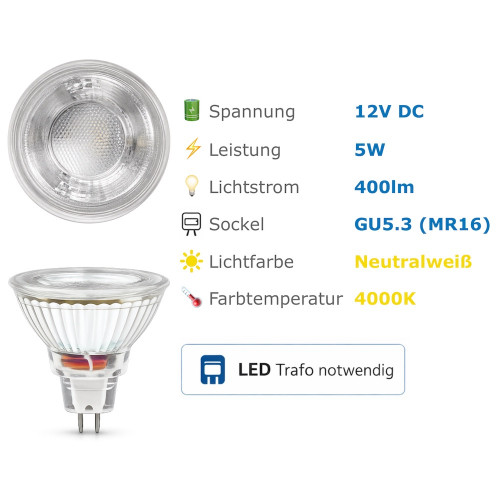 2er Set = 12Volt Bad Einbaustrahler Marina | IP44 | 5W | MCOB LED | inklusive LED Trafo 12Watt