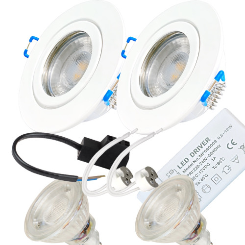 2er Set = 12Volt Bad Einbaustrahler Marina | IP44 | 5W | MCOB LED | inklusive LED Trafo 12Watt