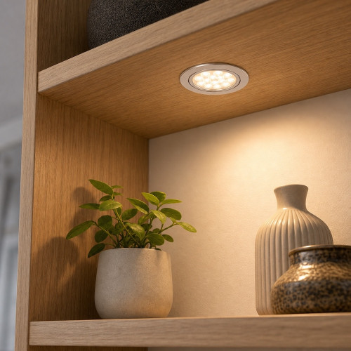 2er Set / Flache LED Einbauspots Lina / 12Volt / 3W / LED Trafo / 230V Netzkabel für schaltbare Steckdosen