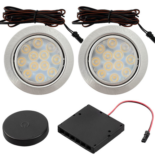 2er Set Flache LED Möbel Einbauspots Lina 12V - 3W - mit Dimmer und Fernbedienung