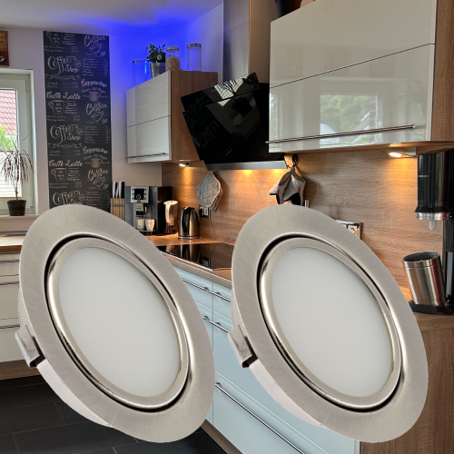2er Set Flache LED Möbel Einbauspots Milena 12V - 3W - mit Dimmer und Fernbedienung
