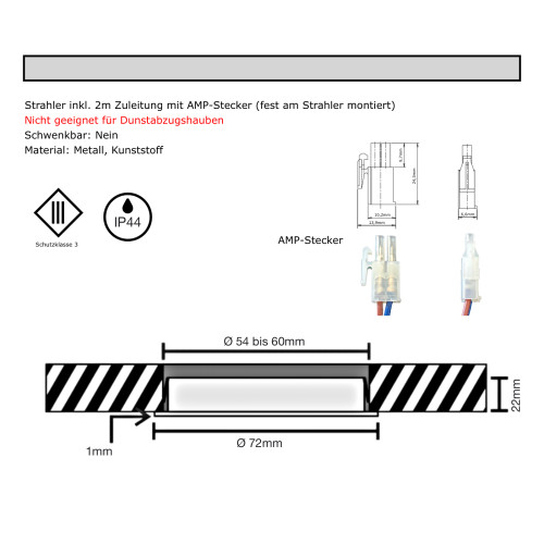 2er Set Flache LED-Möbel-Spots New Lina IP44, 12V, 2,2W, inklusive Plug & Play Trafo. Chrom