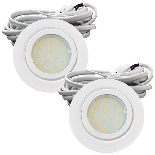 2er Set Flache LED-Möbel-Spots New Lina IP44, 12V, 2,2W, inklusive Plug & Play Trafo. Weiß