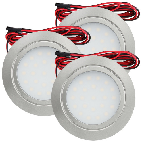 3 Stück Flache LED Möbel-Einbaustrahler Mila 12V - 2,4W - LED Trafo - 230V Zuleitung mit Schnurschalter