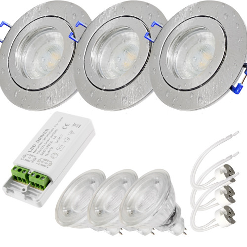 3er Set = 12Volt Bad Einbaustrahler Marina | IP44 | 3W | MCOB LED | inklusive LED Trafo 12Watt