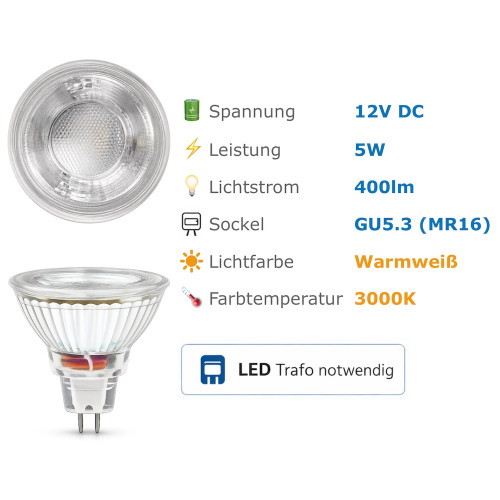 3er Set = 12Volt Bad Einbaustrahler Marina | IP44 | 5W | MCOB LED | inklusive LED Trafo