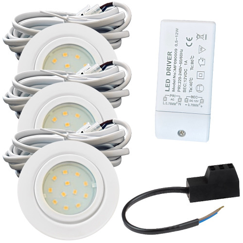 3er Set | Flache LED Möbel Einbauspots New Lina | 12V | 2W | LED Trafo | 72mm