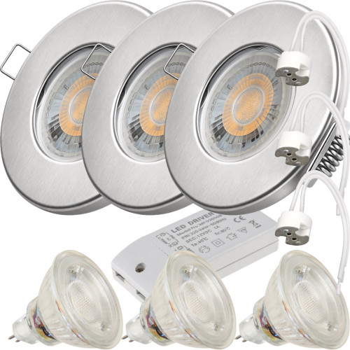 3er Set - LED Bad Einbaustrahler Aqua65 12V MR16 | IP65 | 5W 400lm | Mit LED Trafo