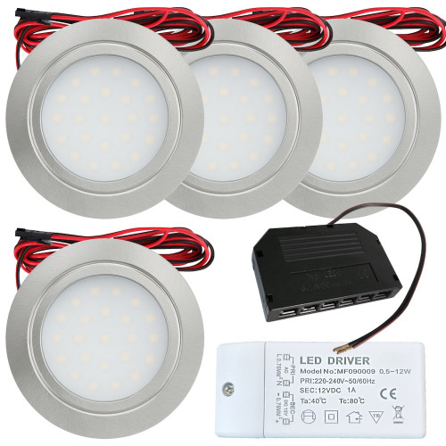 4 Stück Flache LED Möbel-Einbaustrahler Mila 12V - 2,4W - LED Trafo