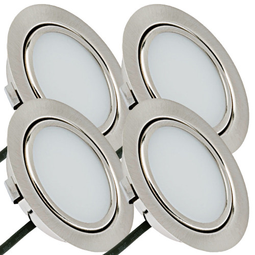 4 Stück Flache LED Möbel Einbaustrahler Milena 12V - 3W - Mit LED Trafo und 230V Zuleitung mit Schnurschalter