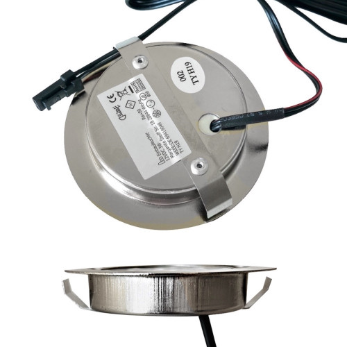 4 Stück Flache LED Möbel Einbaustrahler Milena 12V - 3W - Mit LED Trafo und 230V Zuleitung mit Schnurschalter