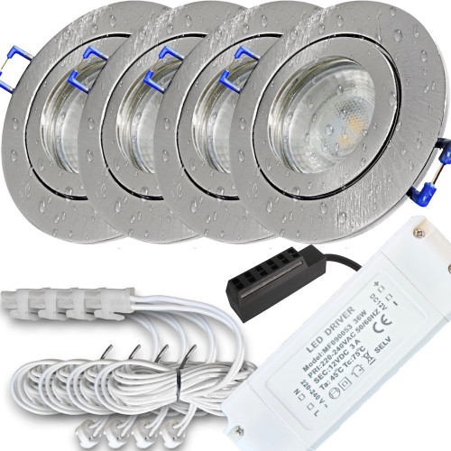 4er Set = 12Volt Bad Einbaustrahler Marina | IP44 | 3W | MCOB LED | inklusive LED Trafo 15Watt