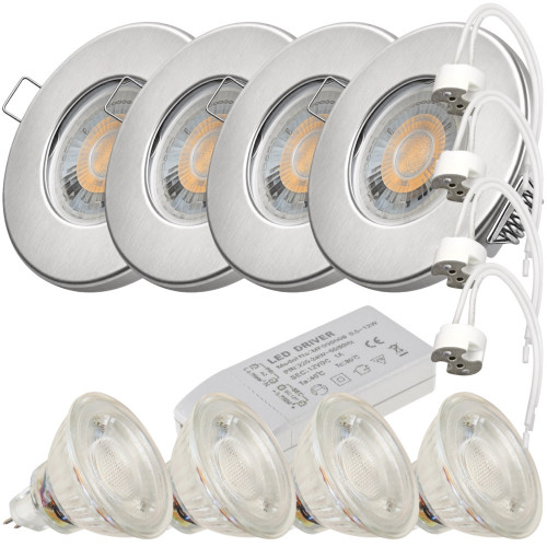4er Set - LED Bad Einbaustrahler Aqua65 12V MR16 | IP65 | 3W 250lm | Mit LED Trafo