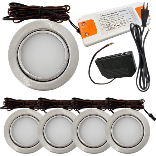 5 Stück - Flache LED Möbel Einbauleuchte Milena 12V - 3W - Mit LED Trafo, Verteiler und 230V Zuleitung