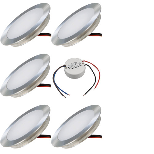5 x SMD Bodeneinbauspots 12Volt + LED Transformator. Für Laminat, Parkett, Fliesen usw. Begehbar - IP67. Abwaschbar.