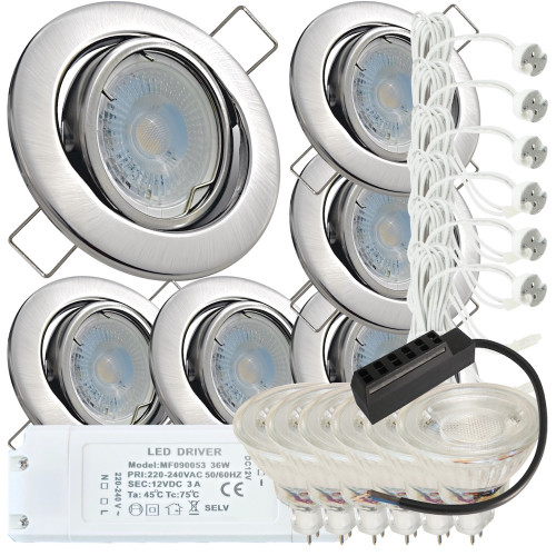 5er LED Einbaustrahler „Tomas“ – 12V, 3W, schwenkbar, GU5.3 MR16, inkl. AMP-System & Trafo