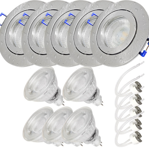 5er Set = 12Volt Bad Einbaustrahler Marina | IP44 | 3W | MCOB LED | inklusive LED Trafo 20Watt