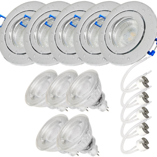 5er Set = 12Volt Bad Einbaustrahler Marina | IP44 | 3W | MCOB LED | inklusive LED Trafo 20Watt