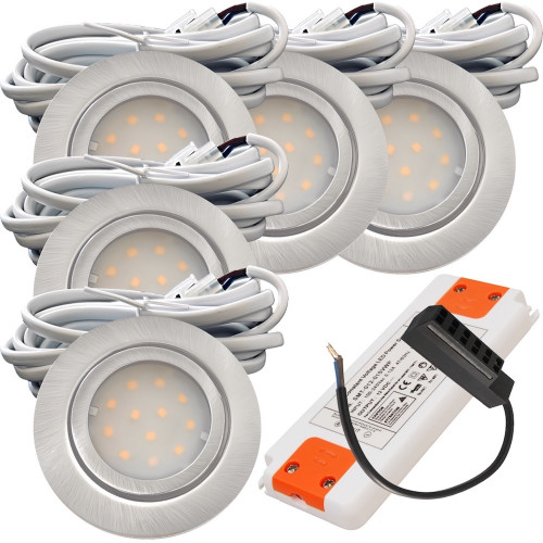 5er Set | Flache LED Möbel Einbauspots New Lina | 12V | 2W | LED Trafo | 72mm