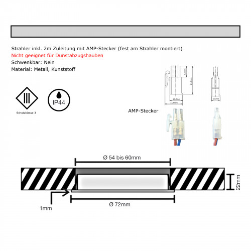 5er Set Flache LED-Möbel-Einbauspots New Lina, IP44, 12V, 2W, inklusive Plug & Play Trafo