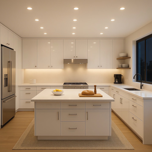 5er Set Flache LED-Möbel-Spots New Lina IP44, 12V, 2,2W, inklusive Plug & Play Trafo. Weiß