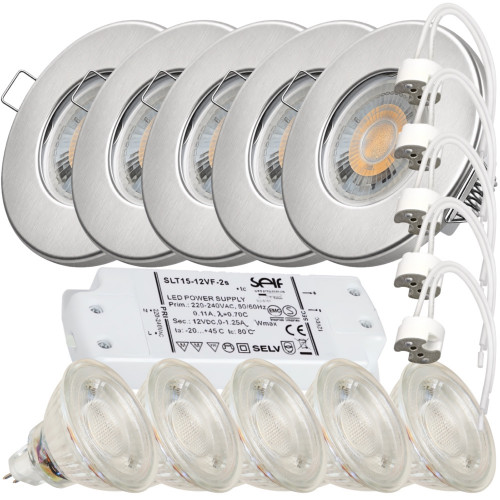 5er Set - LED Bad Einbaustrahler Aqua65 12V MR16 | IP65 | 3W 250lm | Mit LED Trafo