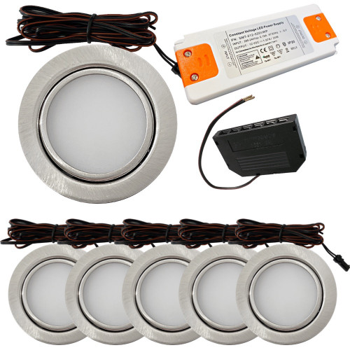 6 Stück - Flache LED Möbel Einbauleuchte Milena 12V - 3W - Mit LED Trafo und Verteiler