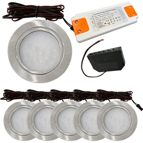 6 Stück Flache LED Möbel-Einbaustrahler Mila 12V - 2,4W - LED Trafo