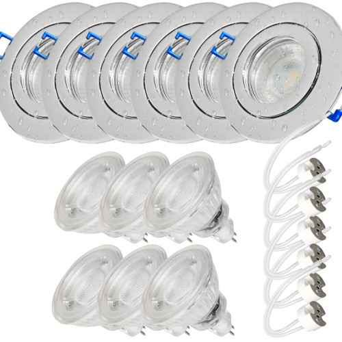 6er Set = 12Volt Bad Einbaustrahler Marina | IP44 | 3W | MCOB LED | inklusive LED Trafo 20Watt