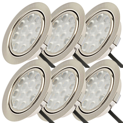6er Set / Flache LED Einbauspots Lina / 12Volt / 3W / Kabelbaum / Stecker / LED Trafo / 230V Zuleitung mit Schnurschalter