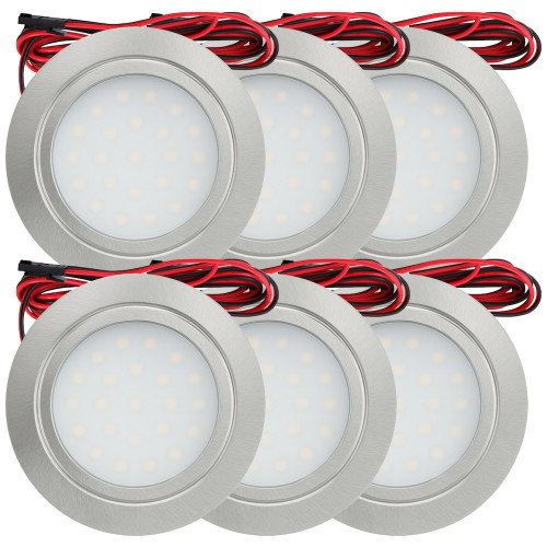 6er Set / Flache LED Einbauspots Mila / 12Volt / 2,4W / Kabelbaum / Stecker/ Verteilerleiste / LED Trafo vormontiert